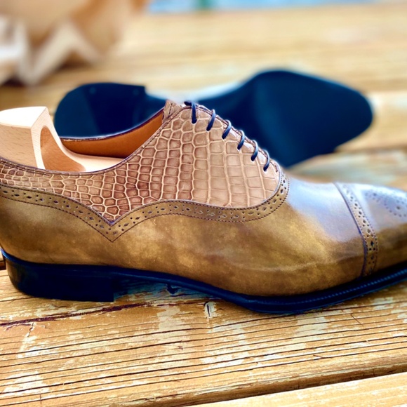 Maison Koly X Enzo Bonafe Magnat Oxfords Khaki Museum Calf leather and Alligator - Picture 3 of 4